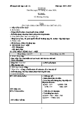 Kế hoạch bài dạy Lớp 4 - Tuần 14 - Năm học 2021-2022 - Phan Thị Hồng Vân