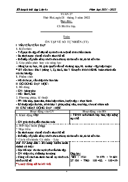Kế hoạch bài dạy Lớp 4 - Tuần 27 - Năm học 2021-2022 - Phan Thị Hồng Vân