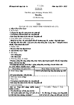 Kế hoạch bài dạy Lớp 4 - Tuần 29 - Năm học 2021-2022 - Phan Thị Hồng Vân
