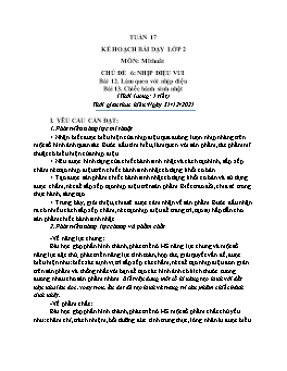 Kế hoạch bài dạy Mĩ thuật 1+2 - Tuần 17 - Năm học 2021-2022 - Trần Thị Kim Lành