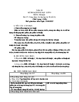 Kế hoạch bài dạy Mĩ thuật 1+2 - Tuần 30 - Năm học 2021-2022 - Trần Thị Kim Lành