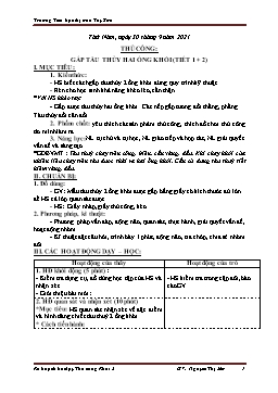 Kế hoạch bài dạy Thủ công 3 - Gấp tàu thủy hai ống khói (Tiết 1+2). Gấp con ếch (Tiết 1+2) - Năm học 2021-2022 - Nguyễn Thị Mơ