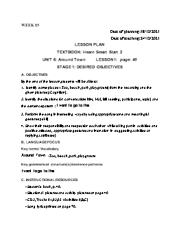 Kế hoạch bài dạy Tiếng Anh 2 - Tuần 15, Unit 6: Around town - Năm học 2021-2022 - Cao Văn Hùng