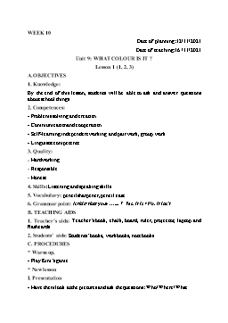 Kế hoạch bài dạy Tiếng Anh 3 - Tuần 10 - Năm học 2021-2022 - Trần Thị Hương