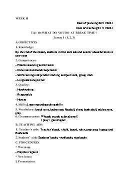 Kế hoạch bài dạy Tiếng Anh 3 - Tuần 11 - Năm học 2021-2022 - Trần Thị Hương