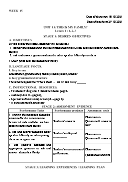 Kế hoạch bài dạy Tiếng Anh 3 - Tuần 15 - Năm học 2021-2022 - Trần Thị Hương