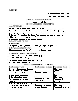 Kế hoạch bài dạy Tiếng Anh 3 - Tuần 16 - Năm học 2021-2022 - Trần Thị Hương