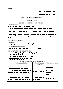Kế hoạch bài dạy Tiếng Anh 3 - Tuần 17 - Năm học 2021-2022 - Trần Thị Hương