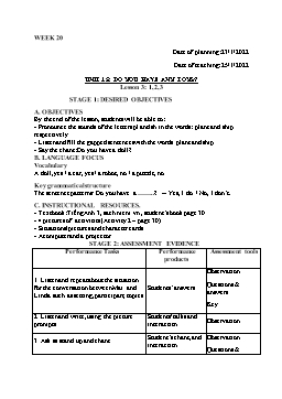 Kế hoạch bài dạy Tiếng Anh 3 - Tuần 20 - Năm học 2021-2022 - Trần Thị Hương