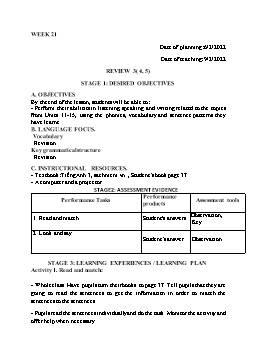 Kế hoạch bài dạy Tiếng Anh 3 - Tuần 21 - Năm học 2021-2022 - Cao Văn Hùng