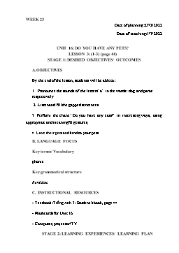 Kế hoạch bài dạy Tiếng Anh 3 - Tuần 23 - Năm học 2021-2022 - Trần Thị Hương