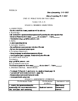 Kế hoạch bài dạy Tiếng Anh 3 - Tuần 24 - Năm học 2021-2022 - Trần Thị Hương