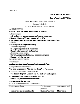 Kế hoạch bài dạy Tiếng Anh 3 - Tuần 25 - Năm học 2021-2022 - Trần Thị Hương