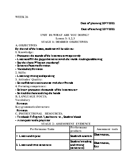 Kế hoạch bài dạy Tiếng Anh 3 - Tuần 26 - Năm học 2021-2022 - Trần Thị Hương