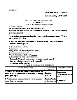 Kế hoạch bài dạy Tiếng Anh 3 - Tuần 27 - Năm học 2021-2022 - Trần Thị Hương