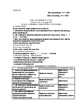 Kế hoạch bài dạy Tiếng Anh 3 - Tuần 28 - Năm học 2021-2022 - Trần Thị Hương