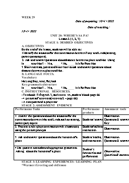 Kế hoạch bài dạy Tiếng Anh 3 - Tuần 29 - Năm học 2021-2022 - Trần Thị Hương