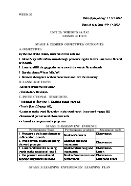 Kế hoạch bài dạy Tiếng Anh 3 - Tuần 30 - Năm học 2021-2022 - Trần Thị Hương