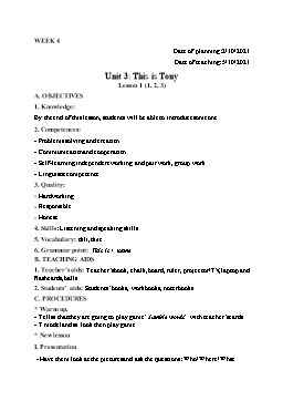 Kế hoạch bài dạy Tiếng Anh 3 - Tuần 4 - Năm học 2021-2022 - Trần Thị Hương