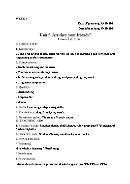 Kế hoạch bài dạy Tiếng Anh 3 - Tuần 6 - Năm học 2021-2022 - Trần Thị Hương