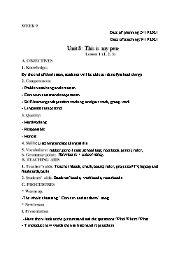 Kế hoạch bài dạy Tiếng Anh 3 - Tuần 9 - Năm học 2021-2022 - Trần Thị Hương