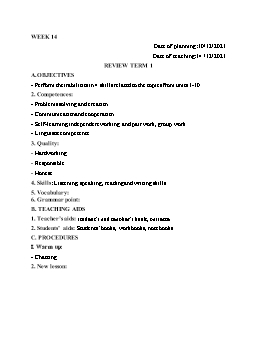 Kế hoạch bài dạy Tiếng Anh 5 - Tuần 14 - Năm học 2021-2022 - Trần Thị Hương