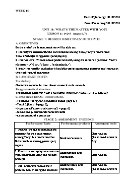 Kế hoạch bài dạy Tiếng Anh 5 - Tuần 15 - Năm học 2021-2022 - Trần Thị Hương