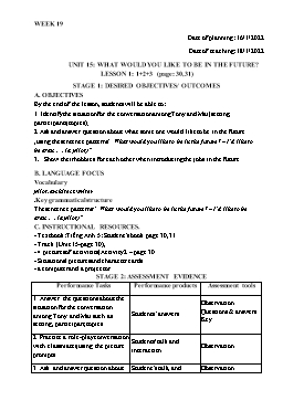 Kế hoạch bài dạy Tiếng Anh 5 - Tuần 19 - Năm học 2021-2022 - Trần Thị Hương