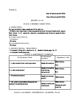 Kế hoạch bài dạy Tiếng Anh 5 - Tuần 21 - Năm học 2021-2022 - Trần Thị Hương