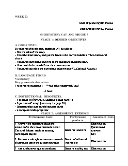 Kế hoạch bài dạy Tiếng Anh 5 - Tuần 22 - Năm học 2021-2022 - Trần Thị Hương