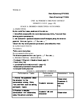 Kế hoạch bài dạy Tiếng Anh 5 - Tuần 23 - Năm học 2021-2022 - Trần Thị Hương