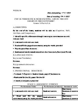 Kế hoạch bài dạy Tiếng Anh 5 - Tuần 30 - Năm học 2021-2022 - Trần Thị Hương