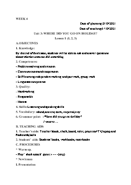 Kế hoạch bài dạy Tiếng Anh 5 - Tuần 4 - Năm học 2021-2022 - Trần Thị Hương