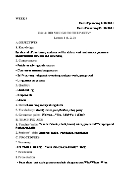 Kế hoạch bài dạy Tiếng Anh 5 - Tuần 5 - Năm học 2021-2022 - Trần Thị Hương