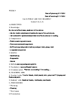 Kế hoạch bài dạy Tiếng Anh 5 - Tuần 9 - Năm học 2021-2022 - Trần Thị Hương
