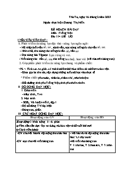 Kế hoạch bài dạy Tiếng Việt 1 Sách Cánh diều - Bài 114: Uê, Ươ - Năm học 2022-2023 - Dương Thị Hiền
