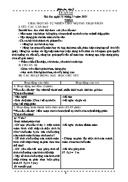 Kế hoạch bài dạy Toán 5 - Tuần 10-11 - Năm học 2021-2022 - Nguyễn Thị Mỹ Hoa