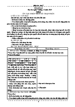 Kế hoạch bài dạy Toán 5 - Tuần 13-14 - Năm học 2021-2022 - Nguyễn Thị Mỹ Hoa