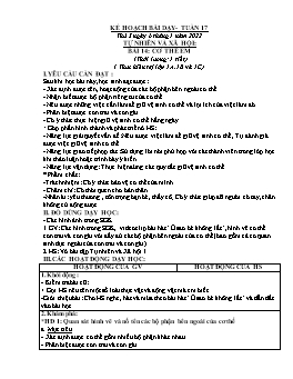 Kế hoạch bài dạy Tự nhiên & Xã hội 1 + Khoa học 4 - Tuần 17 - Năm học 2021-2022 - Trương Thị Phấn
