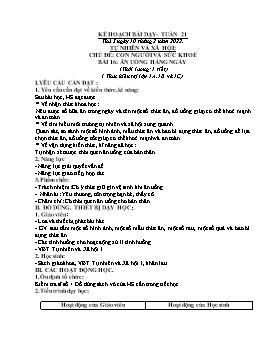 Kế hoạch bài dạy Tự nhiên & Xã hội 1 + Khoa học 4 - Tuần 21 - Năm học 2021-2022 - Trương Thị Phấn