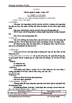 Kế hoạch bài dạy Tự nhiên & Xã hội 3 - Tuần 8 - Năm học 2021-2022 - Nguyễn Thị Mơ