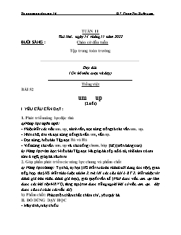 Kế hoạch dạy học Lớp 1 - Tuần 11 - Năm học 2022-2023