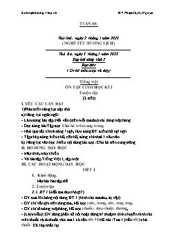 Kế hoạch dạy học Lớp 1 - Tuần 18 - Năm học 2022-2023