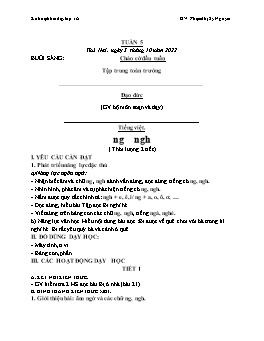 Kế hoạch dạy học Lớp 1 - Tuần 5 - Năm học 2022-2023