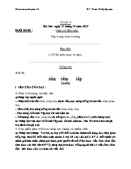 Kế hoạch dạy học Lớp 1 - Tuần 9 - Năm học 2022-2023