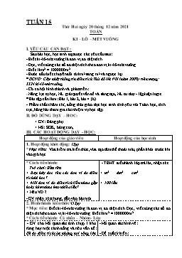 Kế hoạch dạy học Lớp 4 - Tuần 15 - Năm học 2021-2022 - Biện Thị Hương Lê