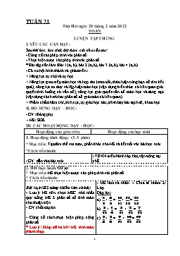 Kế hoạch dạy học Lớp 4 - Tuần 23 - Năm học 2021-2022 - Biện Thị Hương Lê