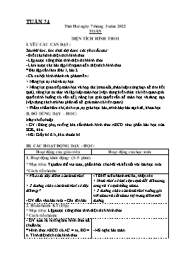Kế hoạch dạy học Lớp 4 - Tuần 24 - Năm học 2021-2022 - Biện Thị Hương Lê