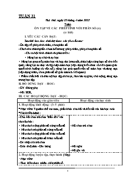Kế hoạch dạy học Lớp 4 - Tuần 31 - Năm học 2021-2022 - Biện Thị Hương Lê