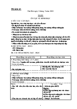 Kế hoạch dạy học Lớp 4 - Tuần 32 - Năm học 2021-2022 - Biện Thị Hương Lê